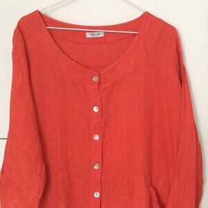 Puro Lino 100% Linen Blouse Top – Made in Italy – Coral – XL/1X